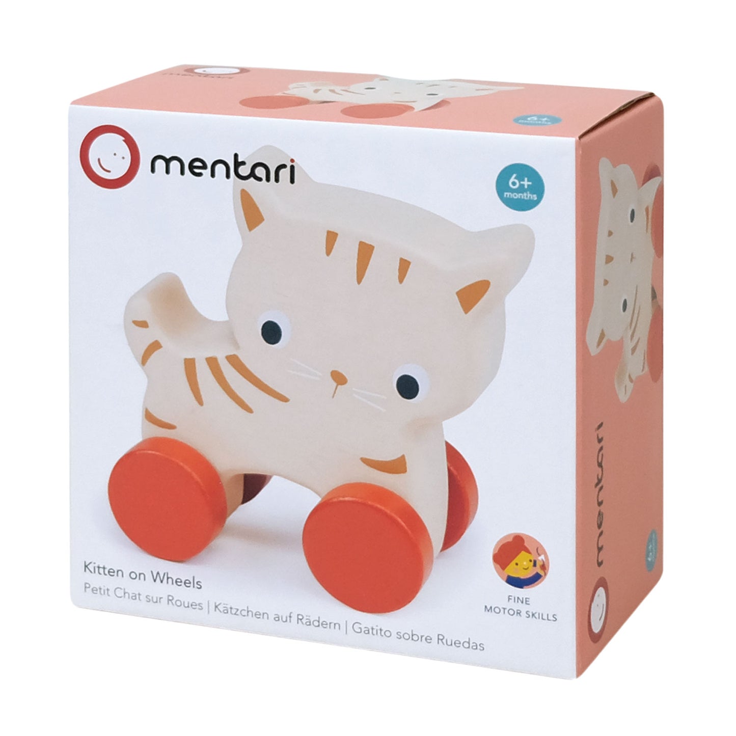 Wooden Toy Kitten On Wheels For Kids
