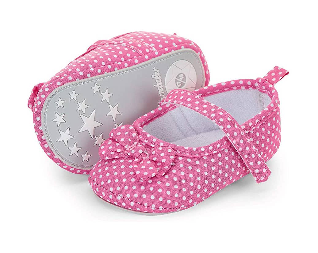Pink Sterntaler ballerina baby shoes with polkadot print
